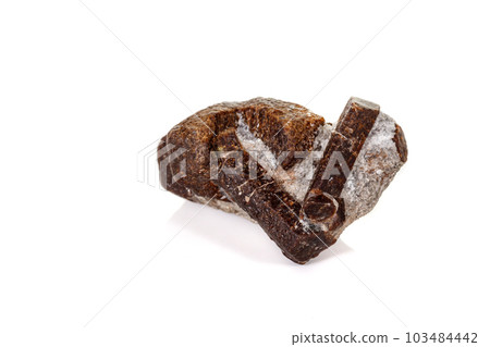 macro mineral stone Staurolite on a white background 103484442