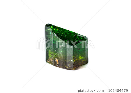 Macro mineral Chrome Dravite Tourmaline on a white background Macro mineral Chrome Dravite Tourmaline on a white background 103484479