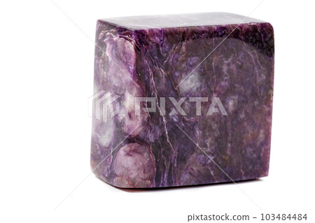 Macro mineral stone Charoite on a white background 103484484
