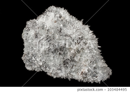 Macro mineral stone sulfite quartz on a black background 103484495
