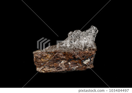 Macro Hyalite mineral stone on a black background 103484497
