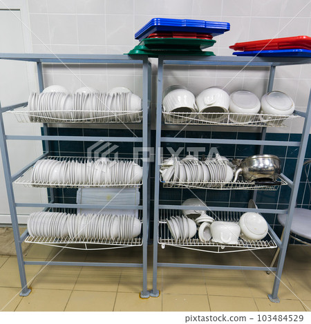 Restaurant kitchen equipment for preparing food, meal, plates, detail. 103484529