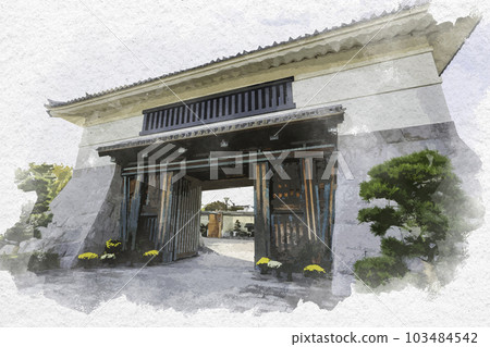 Watercolor style Okazaki Castle Otemon Gate Okazaki City, Aichi Prefecture 103484542