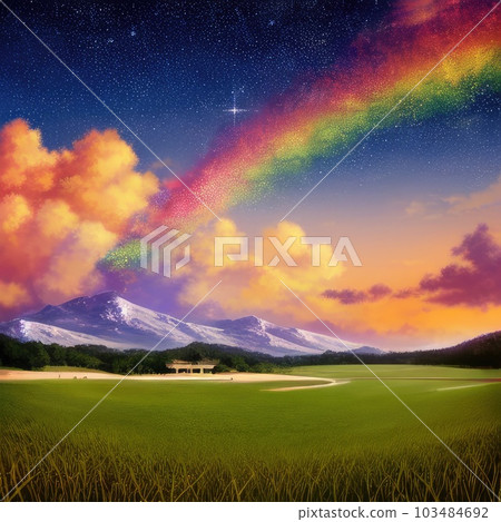 《AI image》Rainbow in the sky at dusk 《AI image》Rainbow in the sky at dusk 103484692