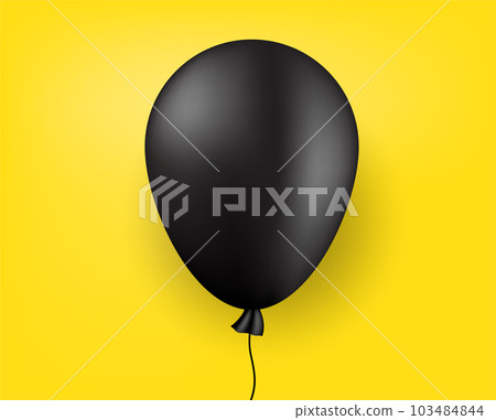 inflated black balloon on yellow background 103484844