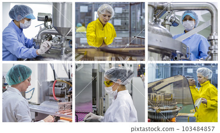 Pharmaceutical Industry Workers Photo Collage - Ampule Medications, Vaccine and Pill Manufacturing Pharmaceutical Industry Workers Photo Collage - Ampule Medications, Vaccine and Pill Manufacturing 103484857