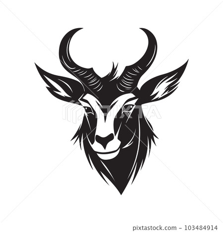 angry waterbuck, vintage logo line art concept black and white color, hand drawn illustration 103484914