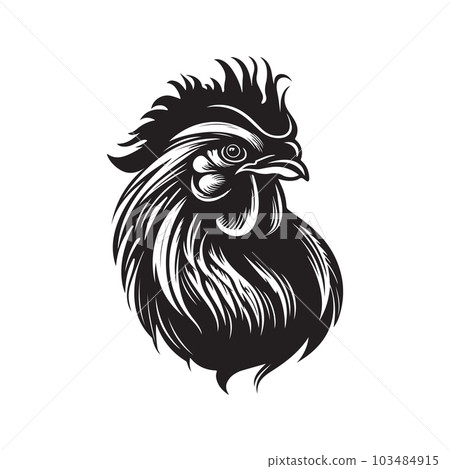 angry rooster, vintage logo line art concept black and white color, hand drawn illustration 103484915