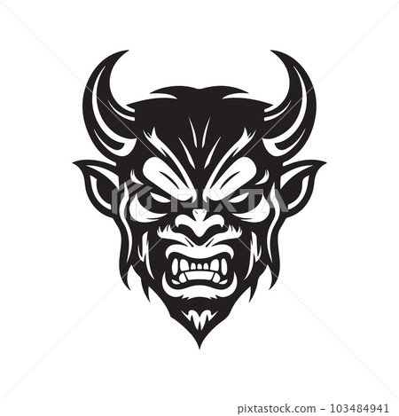 angry devil, vintage logo line art concept black and white color, hand drawn illustration 103484941