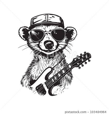meerkat rockstar, vintage logo concept black and white color, hand drawn illustration meerkat rockstar, vintage logo concept black and white color, hand drawn illustration 103484964