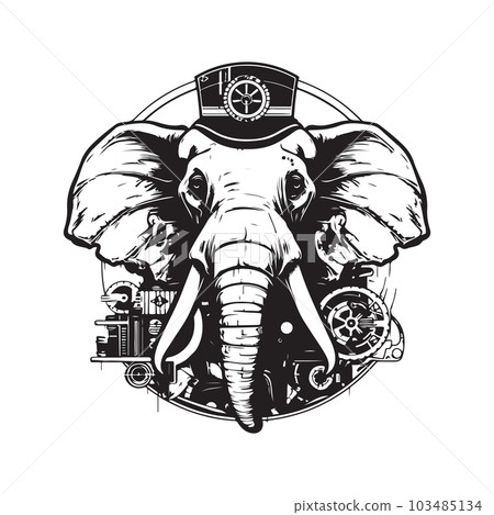 elephant zeppline, vintage logo concept black and white color, hand drawn illustration elephant zeppline, vintage logo concept black and white color, hand drawn illustration 103485134