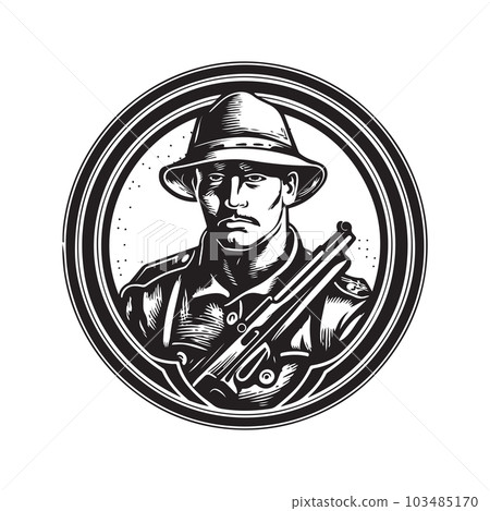 soldier, vintage logo concept black and white color, hand drawn illustration soldier, vintage logo concept black and white color, hand drawn illustration 103485170