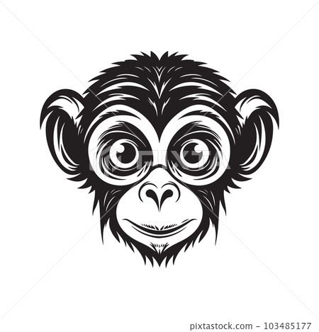 monkey with big eyes, vintage logo concept black and white color, hand drawn illustration 103485177