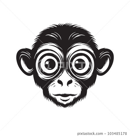 monkey with big eyes, vintage logo concept black and white color, hand drawn illustration monkey with big eyes, vintage logo concept black and white color, hand drawn illustration 103485178