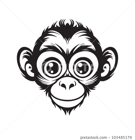 monkey with big eyes, vintage logo concept black and white color, hand drawn illustration 103485179