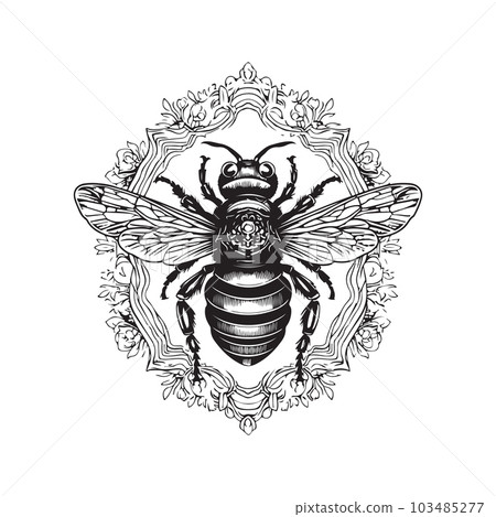 bee, vintage logo concept black and white color, hand drawn illustration 103485277