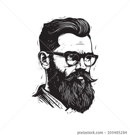 bearded man in glasses, vintage logo concept black and white color, hand drawn illustration bearded man in glasses, vintage logo concept black and white color, hand drawn illustration 103485284
