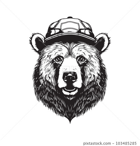 bear wearing hat, vintage logo concept black and white color, hand drawn illustration bear wearing hat, vintage logo concept black and white color, hand drawn illustration 103485285