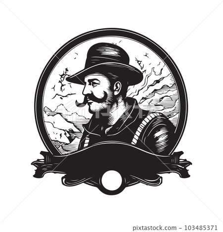 explorer, vintage logo concept black and white color, hand drawn illustration 103485371