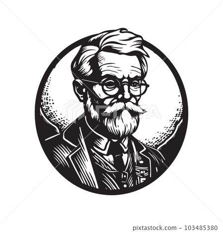 scientist, vintage logo concept black and white color, hand drawn illustration 103485380
