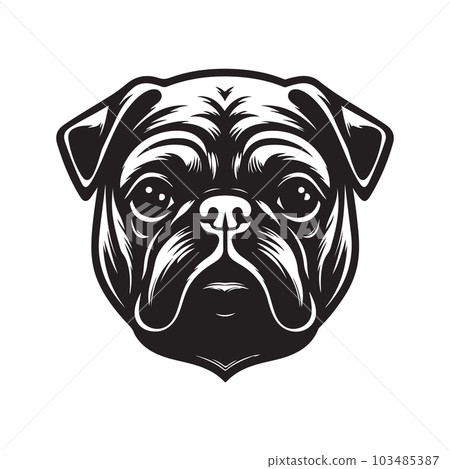 pug, vintage logo concept black and white color, hand drawn illustration 103485387