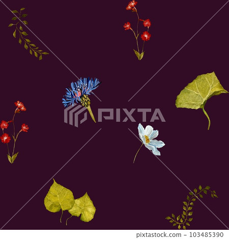 Flower red blue lianas violet watercolor pattern  103485390