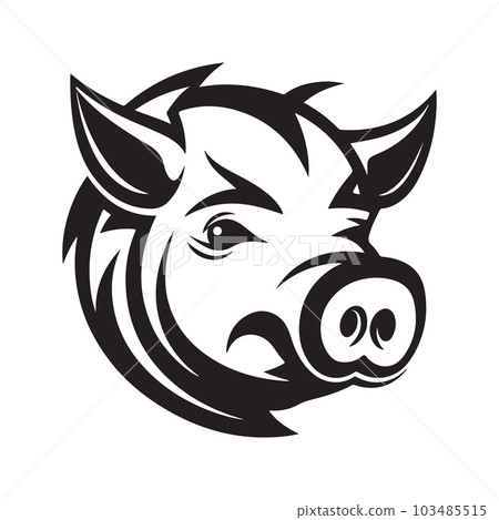 pig, logo concept black and white color, hand drawn illustration pig, logo concept black and white color, hand drawn illustration 103485515