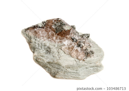 Macro mineral stone quartz chlorite Palygorskite rock on a white background 103486713
