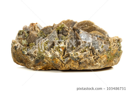Macro mineral stone Barit Pyrit on a white background Macro mineral stone Barit Pyrit on a white background 103486731