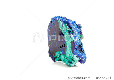 Macro mineral stone malachite with azurite on white background 103486741