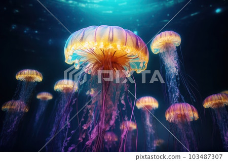 jellyfish in the sea with Ai Generated 103487307