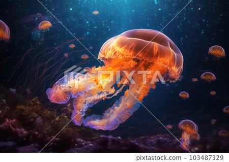 Beautiful jellyfish in the sea with Ai Generated. 103487329