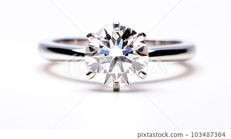 White gold ring with diamond. Romantic engagement wedding proposal symbol. Sparkling gemstone luxury gift jewelry close up focus photo 103487364