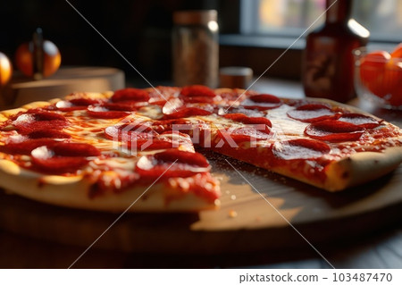 pizza with salami and tomatoes with Ai Generated 103487470