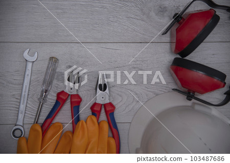 Constructions tools with copy space for labor day Constructions tools with copy space for labor day 103487686