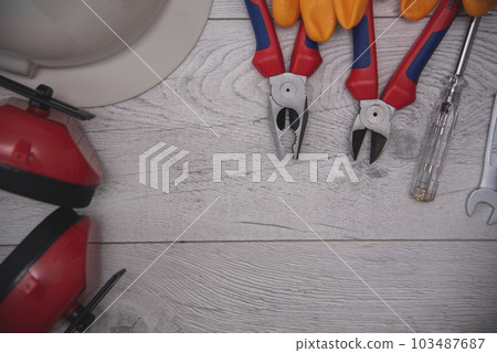 Constructions tools with copy space for labor day Constructions tools with copy space for labor day 103487687