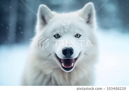 portrait of a white wolf on the snow with Ai Generated 103488220