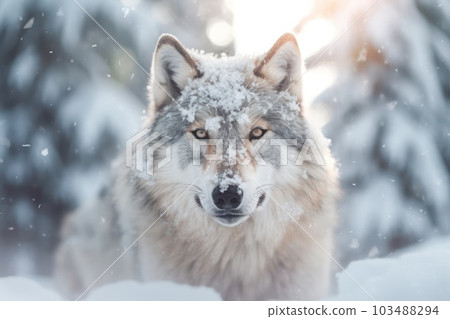 gray wolf in snow with Ai Generated 103488294