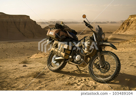 Adventure Motorcycle Amidst Scenic Canyon Landscape Adventure Motorcycle Amidst Scenic Canyon Landscape 103489104