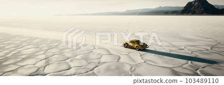 Golden Old-Timer Car Embarking on a Salt Desert Adventure 103489110