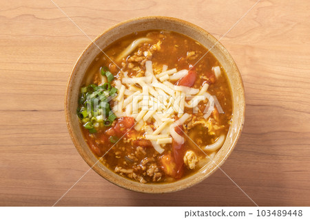 Tomato egg cheese curry udon Tomato egg cheese curry udon 103489448