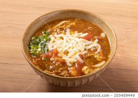 Tomato egg cheese curry udon Tomato egg cheese curry udon 103489449