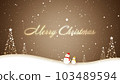 Merry Christmas lettering with a snowman walking in the snow 103489594