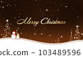 Merry Christmas lettering with a snowman walking in the snow 103489596