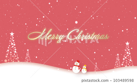 Merry Christmas lettering with a snowman walking in the snow Merry Christmas lettering with a snowman walking in the snow 103489598