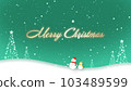 Merry Christmas lettering with a snowman walking in the snow 103489599