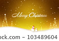 Merry Christmas lettering with a snowman walking in the snow 103489604