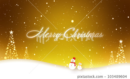 Merry Christmas lettering with a snowman walking in the snow Merry Christmas lettering with a snowman walking in the snow 103489604