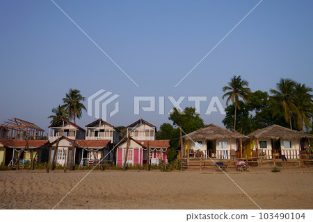 Colorful houses on the beach in Goa, India Colorful houses on the beach in Goa, India 103490104