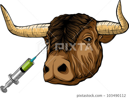 vector illustration of head Cow and syringe. vector illustration of head Cow and syringe. 103490112
